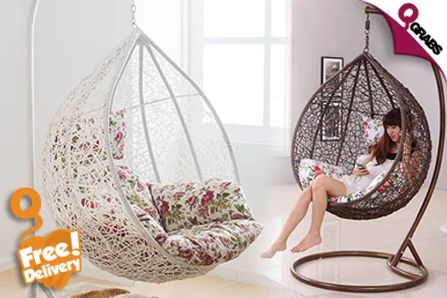 For QR795 Laze Around in a Rattan Swing Egg Chair with Cushions -
 FREE Delivery! (QR1299 Value)